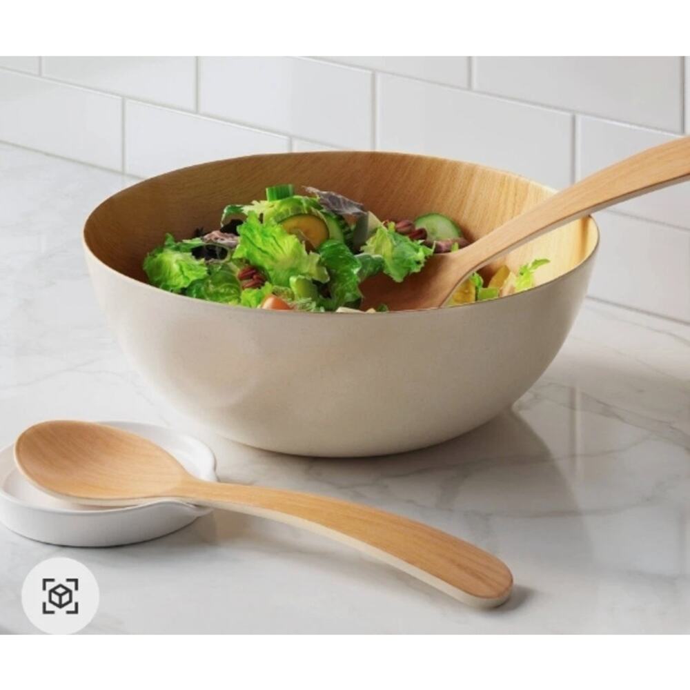 Room essential Serving Bowl w/ Utensils AND 12pk  Matching Melamine Salad Plates - Picture 4 of 8